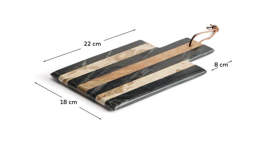 Surne serving board in black, brown and beige marble 30 x 18 cm