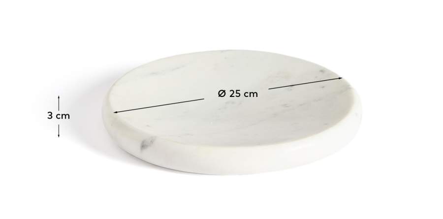 Tablett Obena aus weißem Marmor, Ø 25 cm