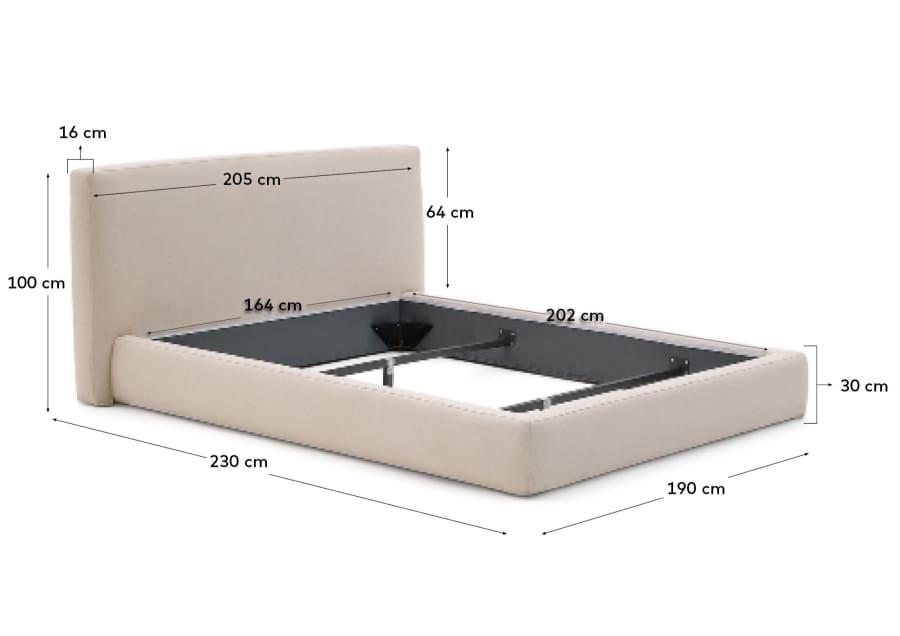 Ecru Blok bed with removable covers for 160 x 200 cm mattress FSC Mix Credit