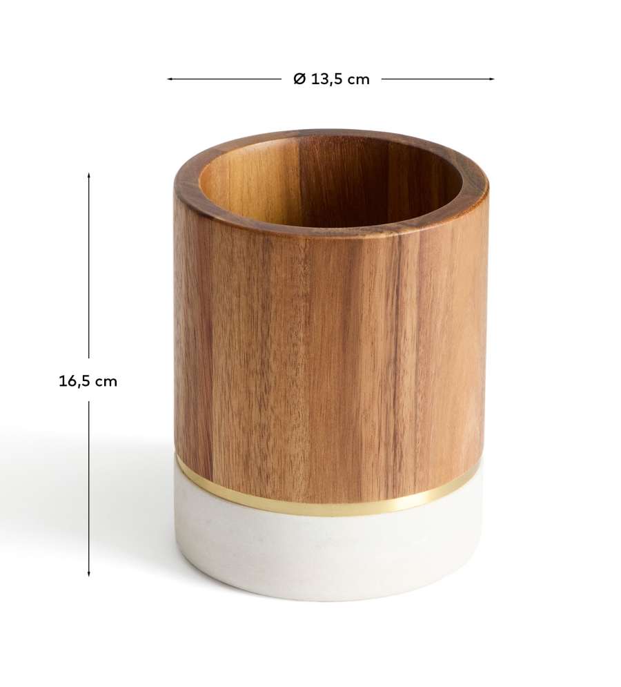 Turen utensil holder in white marble and acacia wood FSC 100%