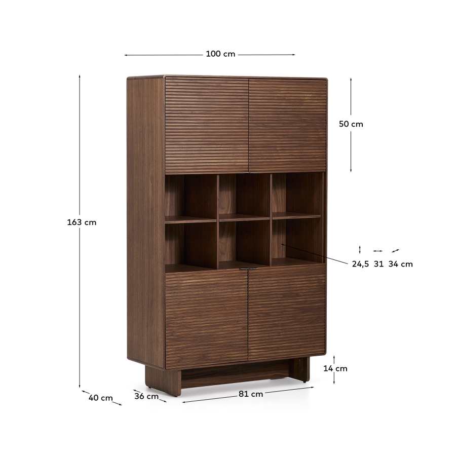 Buffet haut Norlen 4 portes en placage de noyer FSC Mix Credit 100 x 163 cm
