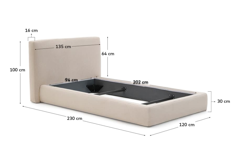 Ecru Blok bed with removable covers for 90 x 200 cm mattress FSC Mix Credit