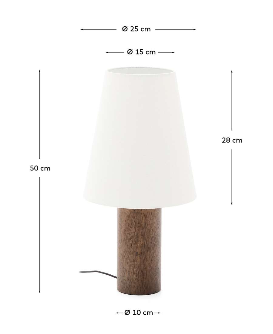 Lampe de table Marga en bois d’hévéa avec finition foncée