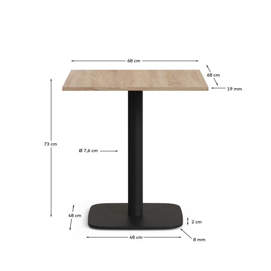 Dina table in natural finish melamine with metal leg in a painted black finish, 70 x 70 x 70 cm