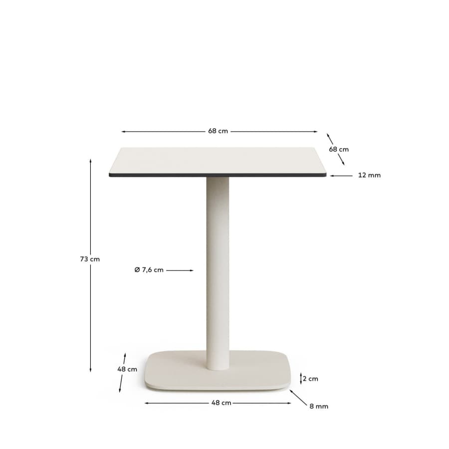 Dina outdoor table in white with metal leg in a painted white finish, 68 x 68 x 70 cm
