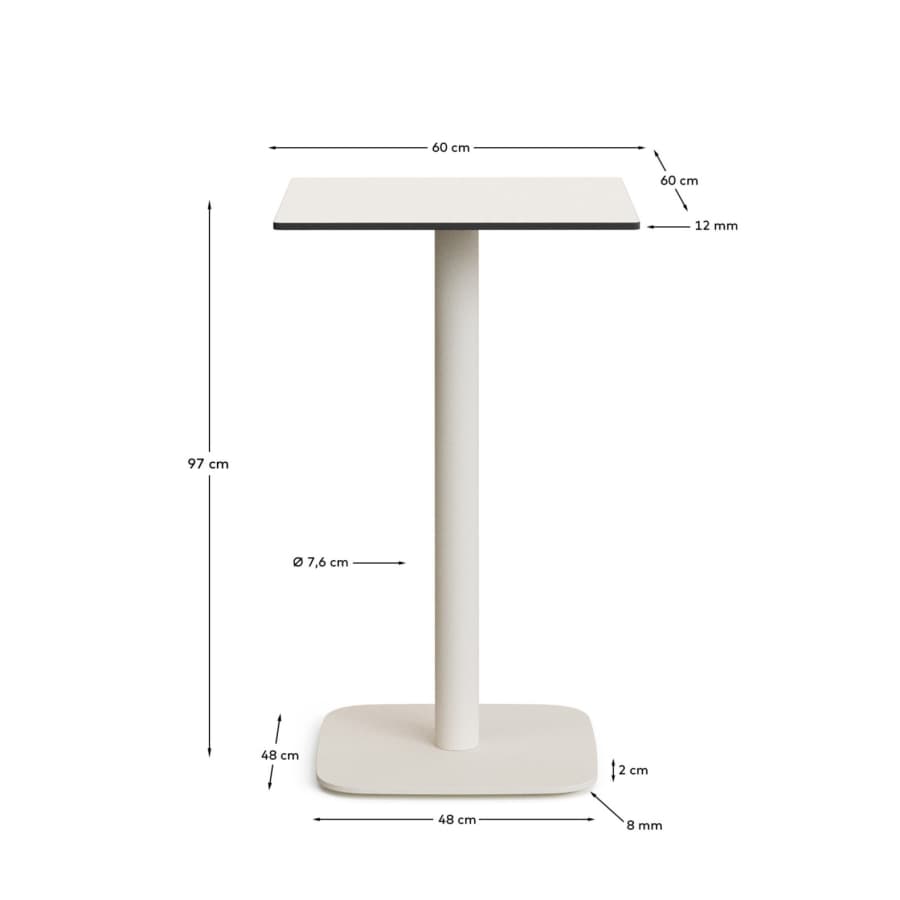 Dina high outdoor table in white with metal leg in a painted white finish, 60x60x96 cm