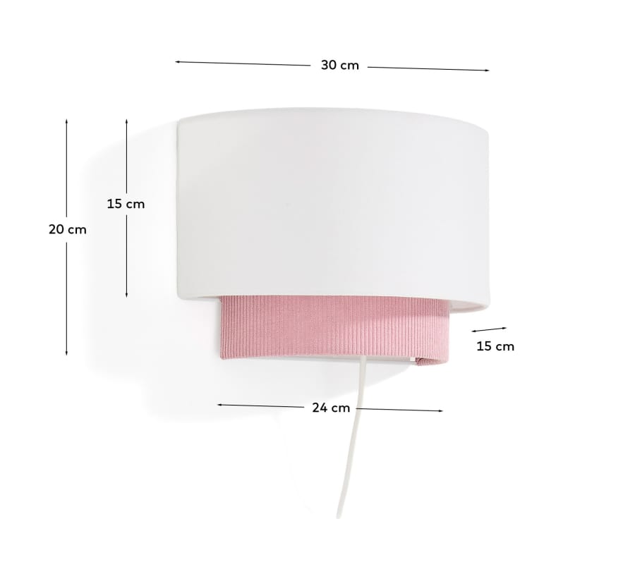 Bianella wandlamp van katoen en roze corduroy 30 cm