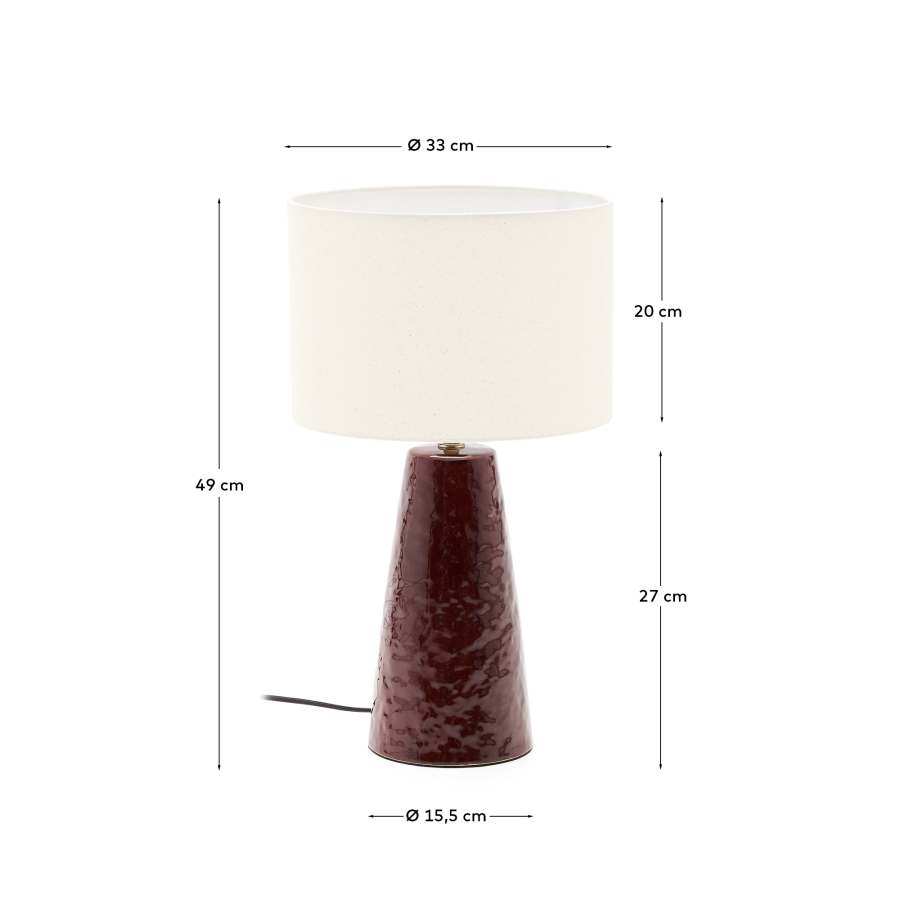 Drava table lamp in burgundy ceramic with cotton shade