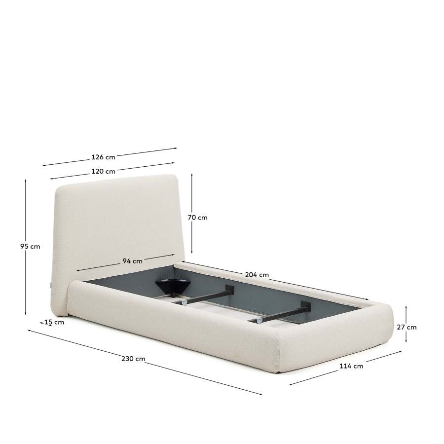 Martina bed with removable cover in ecru chenille for mattress 90 x 200cm