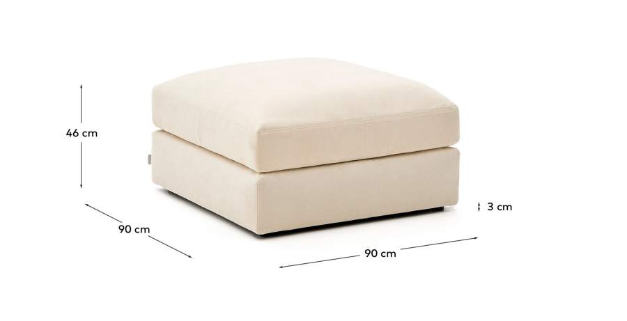 Alea removable cover footrest in natural chenille 90 x 90 cm