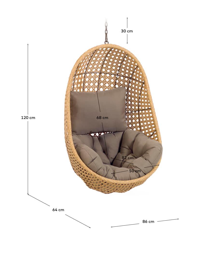 Cira hanging chair with natural finish
