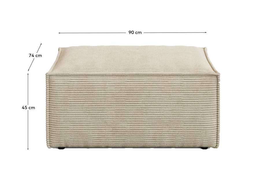 Blok fire-retardant footrest in thick ecru corduroy 90 x 74cm FSC Mix Credit FR