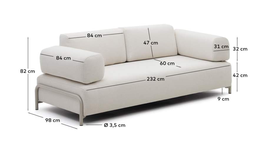 Divano Compo 3 posti in ciniglia beige e telaio metallico beige 232 cm FSC Mix Credit