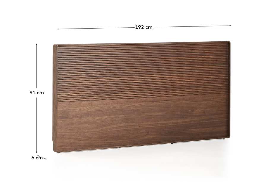 Bettkopfteil Norlen aus Nussbaumfurnier mit dunklem Finish und LED-Licht für Betten bis zu 180 cm FSC Mix Credit UK-Adapter