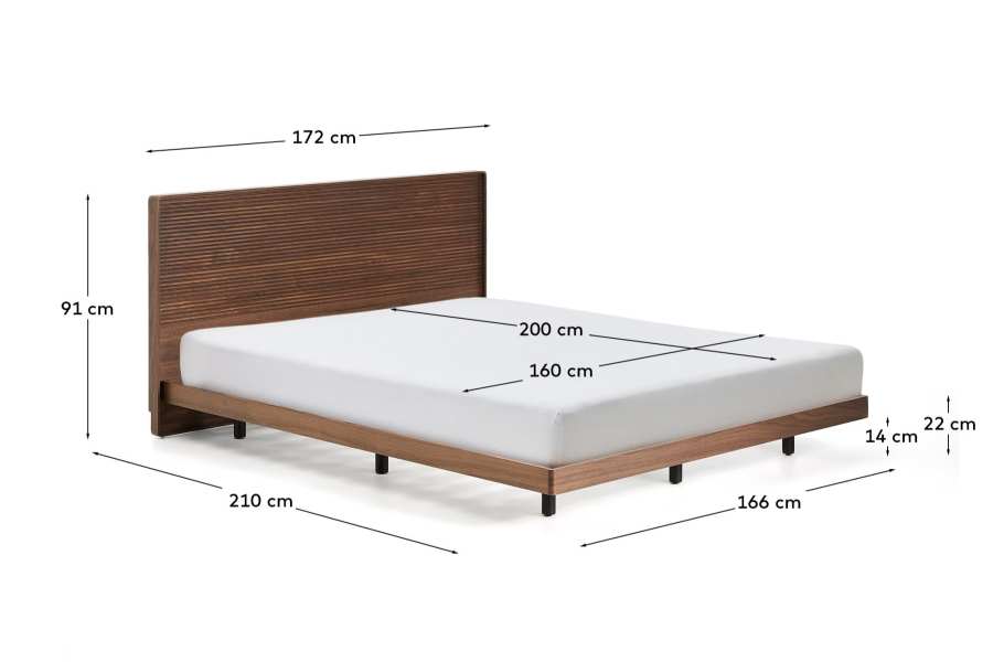 Norlen bed in walnut veneer with dark finish and LED light for 160 x 200cm mattress FSC Mix Credit