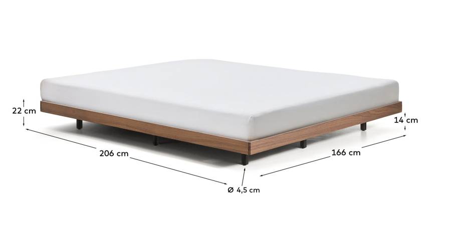 Norlen bed base in walnut veneer with dark finish for 160 x 200cm mattress FSC Mix Credit
