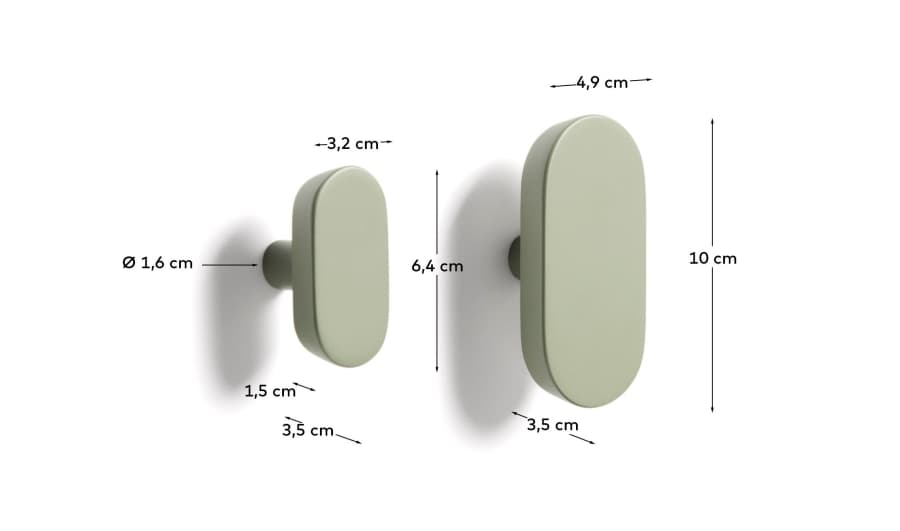 Set Arely de 2 penjadors de fusta massissa de faig amb acabat lacat verd 6,5 cm / 10 cm