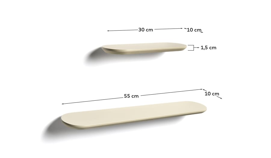 Arely set of 2 MDF shelves with beige lacquer finish 35 cm/55 cm