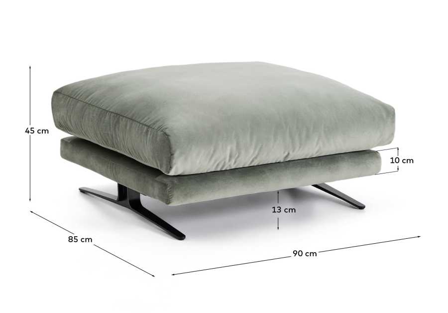 Reposapeus Veliro de vellut verd i potes d'acer amb acabat negre 85 x 90 cm FSC Mix Credit