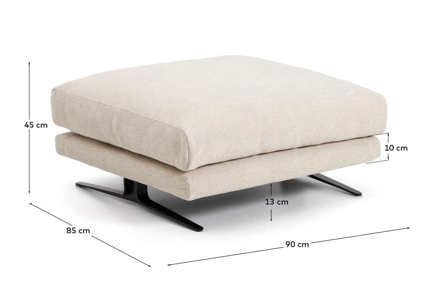 Reposapiés Veliro de chenilla beige y patas de acero con acabado negro 85 x 90 cm FSC Mix Credit