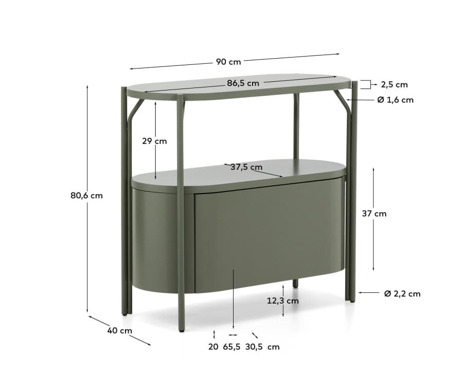 Arely bathroom vanity unit with steel structure and green lacquered MDF 90 x 40cm