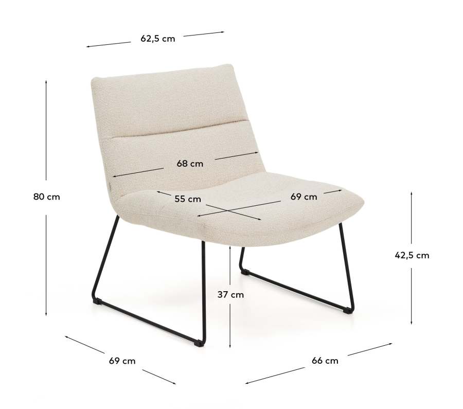 Asen beige chenille armchair with black steel legs FSC 100%