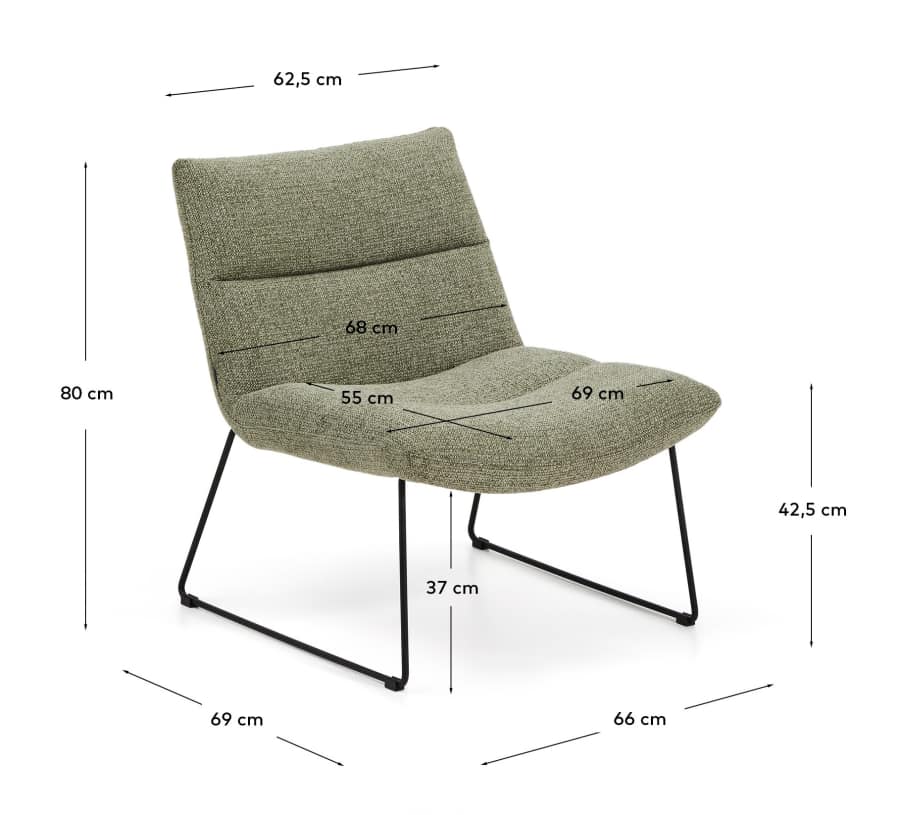Asen green chenille armchair with black steel legs FSC 100%