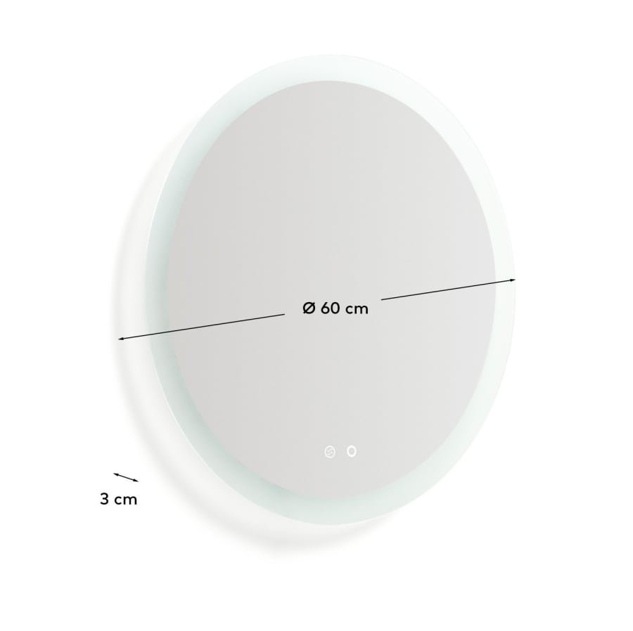 Miroir rond Mervi pour salle de bains avec éclairage LED et traitement antibuée Ø 60 cm
