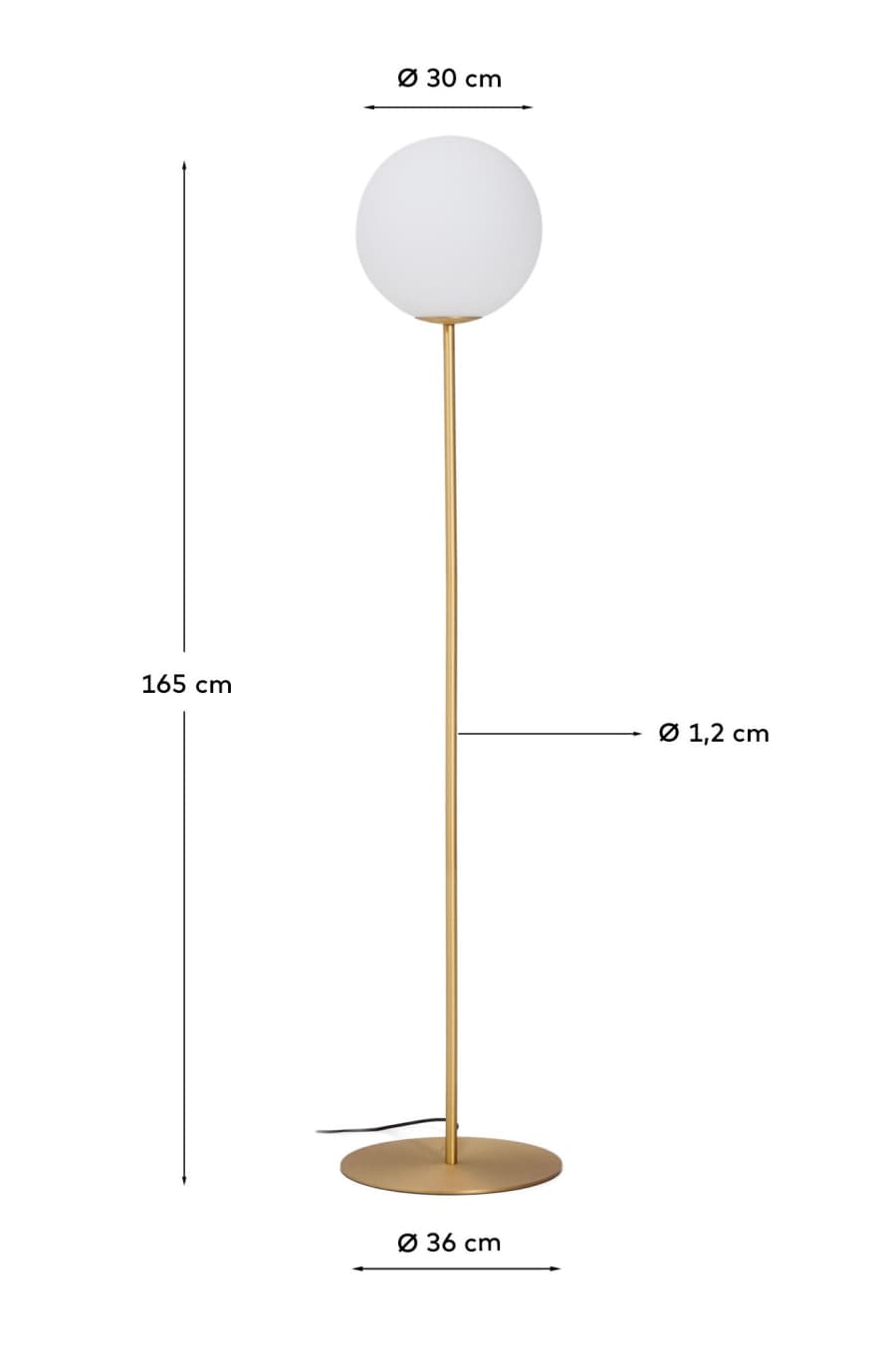 Brisia metal floor lamp with brushed brass finish and 1 frosted glass ball Ø30cm