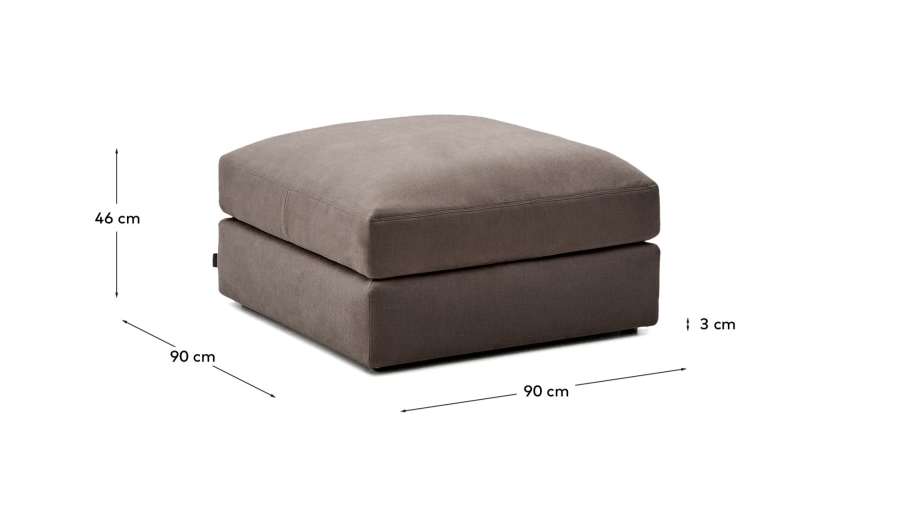 Alea removable cover footrest in dark brown chenille 90 x 90 cm