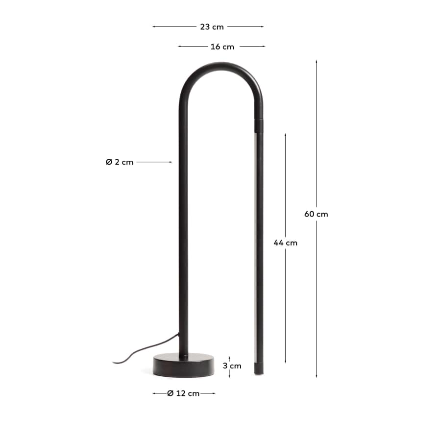 Bow black aluminium table lamp UK adaptor