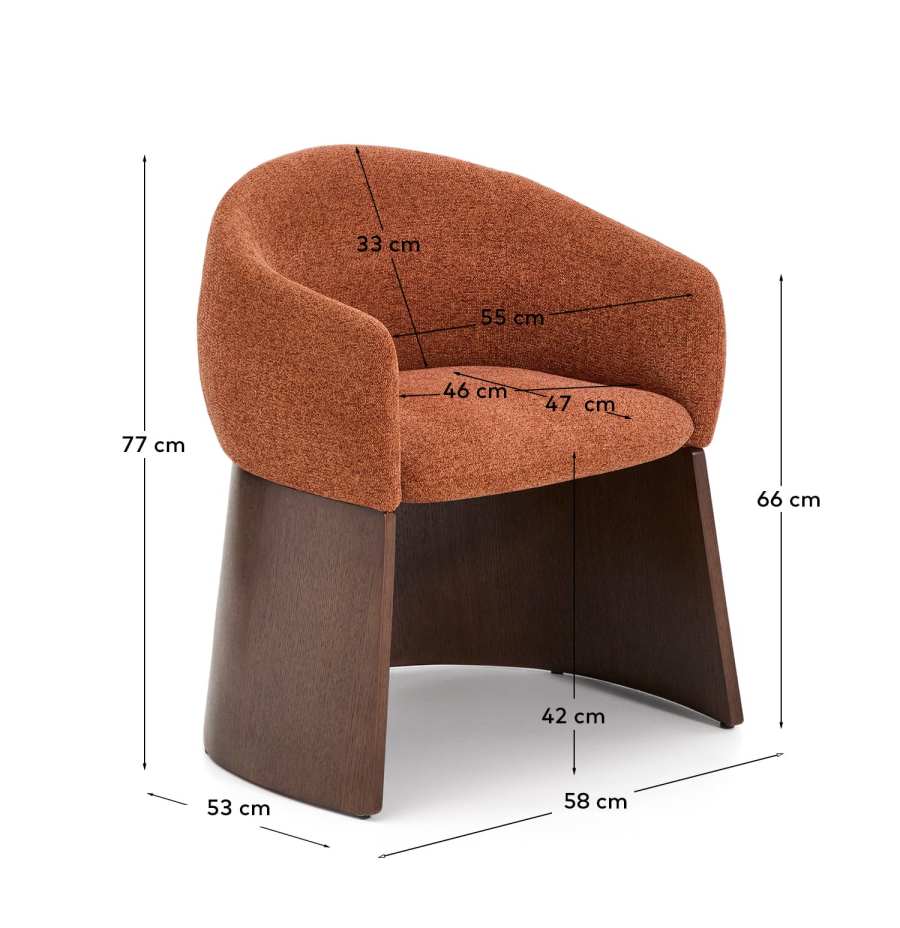 Krzesło Bosca z szenilu w kolorze terakoty i forniru orzechowego FSC 100%