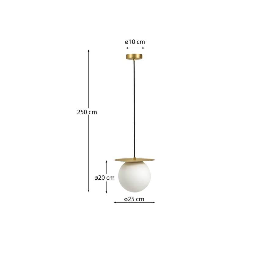 Brisia metal ceiling lamp with brushed brass finish and 1 frosted glass ball Ø20cm