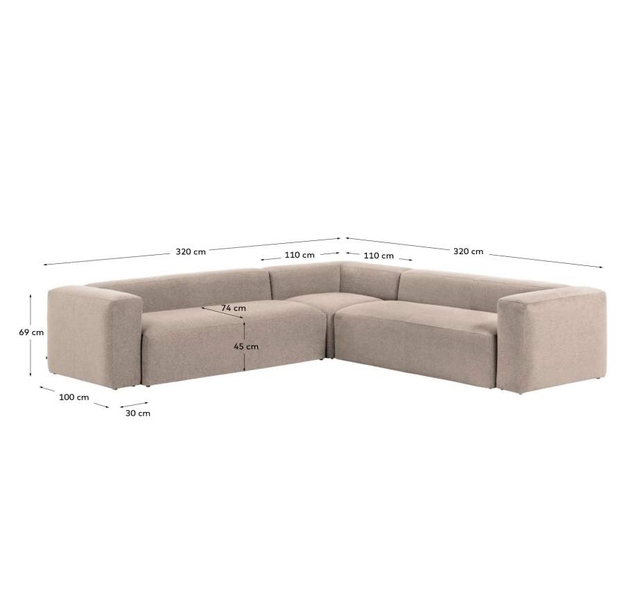 Blok fire-retardant 6-seater corner sofa in thick ecru corduroy 320x320cm FSC Mix Credit FR