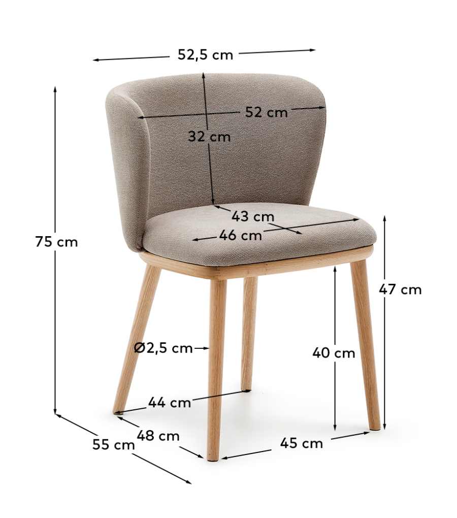 Ciselia chair brown chenille and solid ash wood natural tone finish FSC Mix Credit