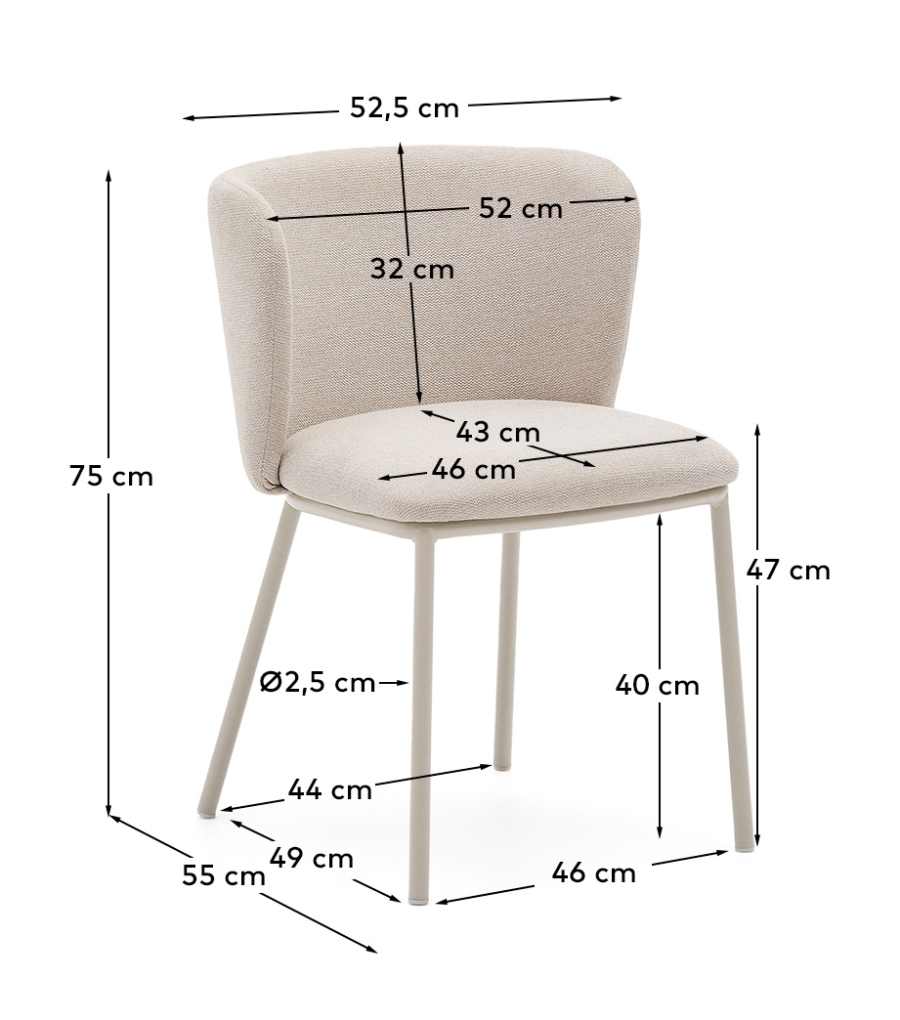 Chaise Ciselia en tissu chenille beige et et acier beige FSC Mix Credit