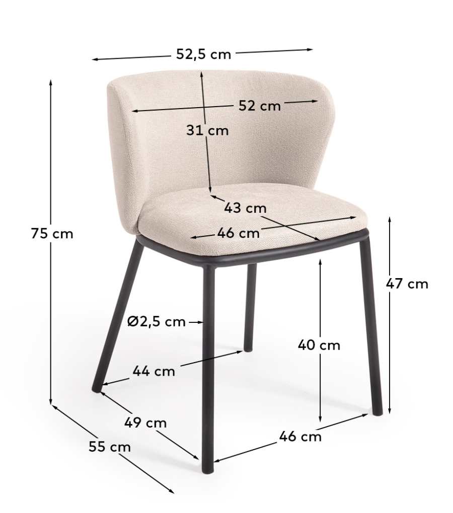 Sedia Ciselia in tessuto ciniglia beige e gambe in acciaio con finitura nera FSC Mix Credit