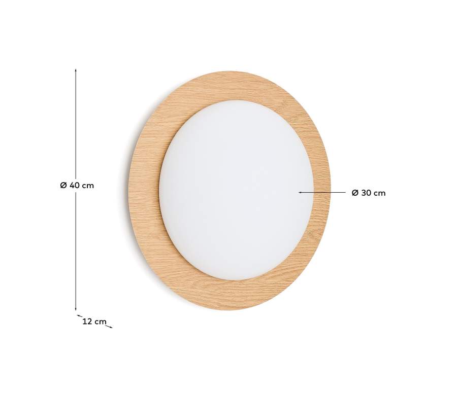 Plafó Novae d'acer raspallat efecte fusta clara i vidre esmerilat Ø 40 cm