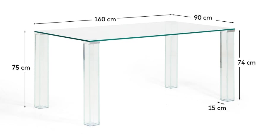 Tavolo Adularia in vetro temperato trasparente 160 x 90 cm