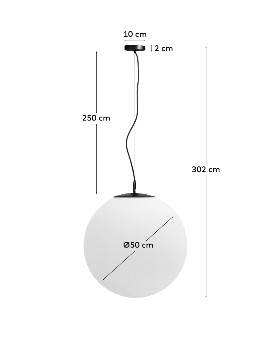 Lampada da soffitto Brisia in metallo con finitura nera e 1 sfera in vetro satinato Ø50 cm