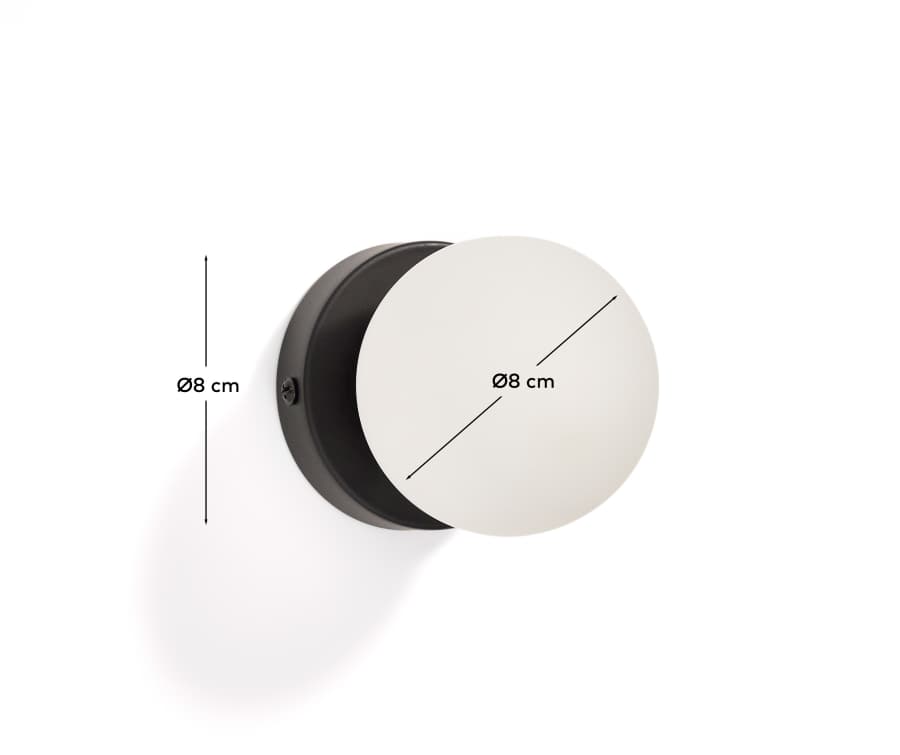 Brisia metal wall lamp with black finish and 1 frosted glass ball Ø8cm