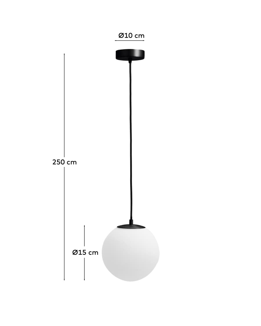 Brisia metal ceiling lamp with black finish and 1 frosted glass ball Ø15cm