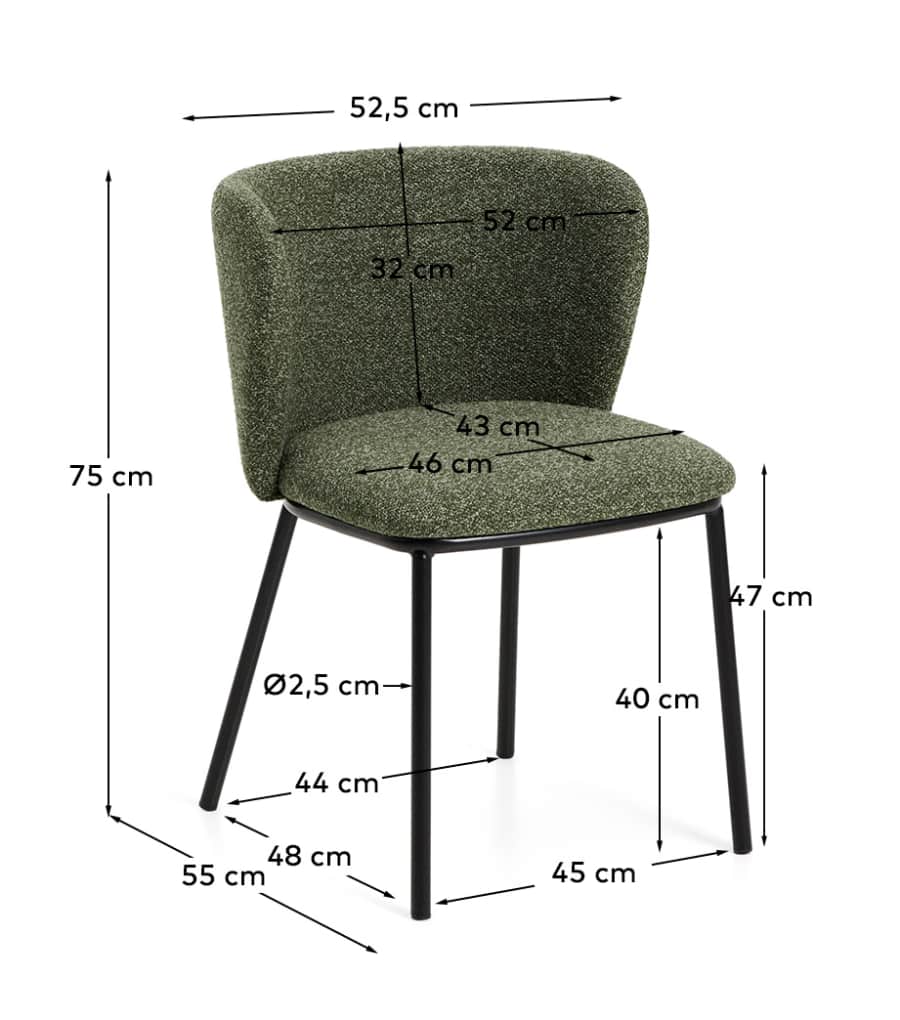 Ciselia dark green thick chenille chair with black finish steel legs FSC Mix Credit
