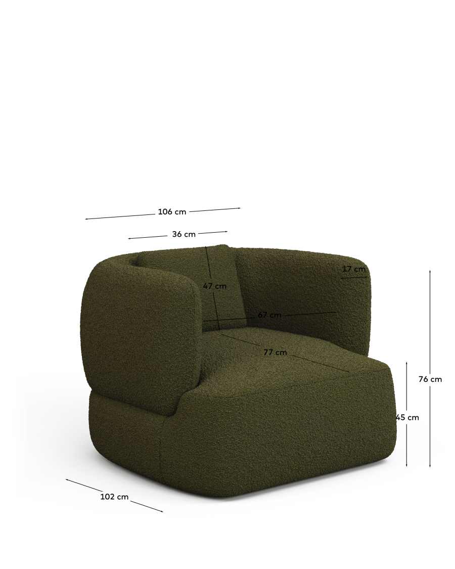 Martina dark green bouclé swivel armchair with cushion FSC Mix Credit