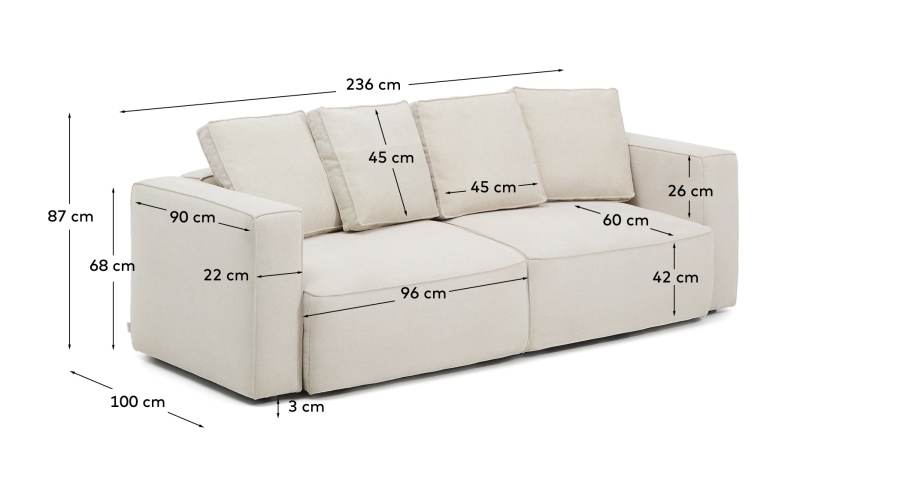 Divano letto Marela 3 posti in ciniglia beige 236 cm FSC Mix Credito
