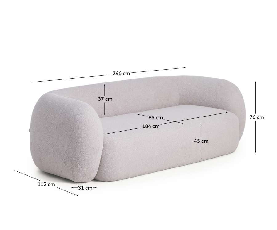 Martina grey bouclé 3-seater sofa 246 cm FSC Mix Credit