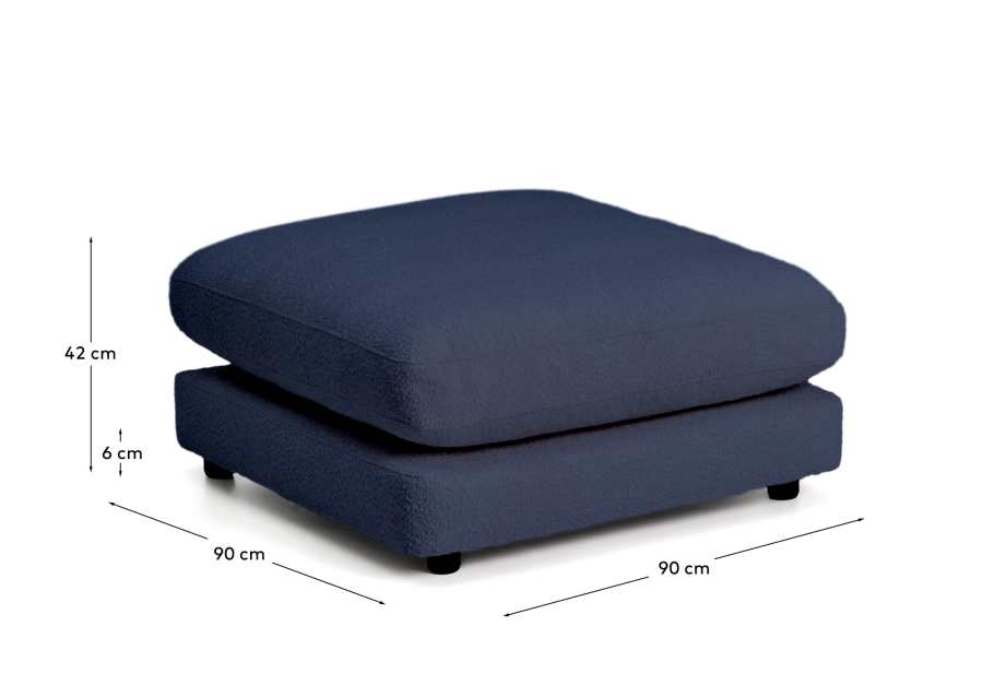 Gala blue fire-retardant bouclé footrest FSC Mix Credit 90 x 90cm