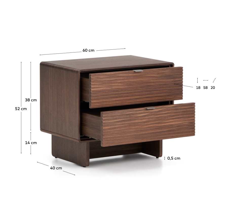 Norlen 2-drawer bedside table in walnut veneer FSX Mix Credit 60 x 52cm