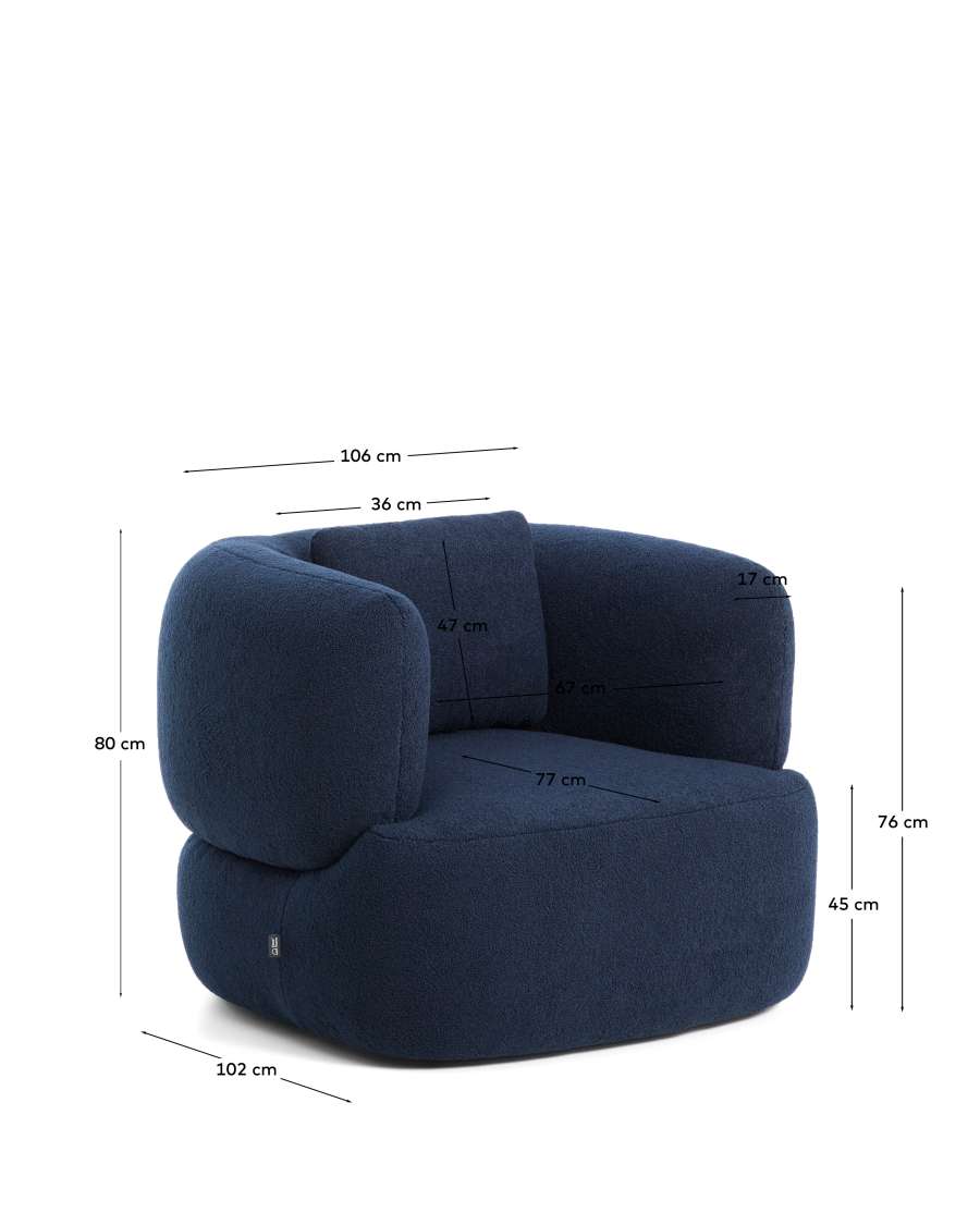 Martina navy blue bouclé swivel armchair with cushion FSC Mix Credit