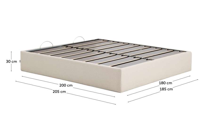 Abziehbares, aufklappbares Bett mit Stauraum Nelzi für Matratzengröße 180 x 200 cm in ecrufarbener Chenille, 100 % FSC